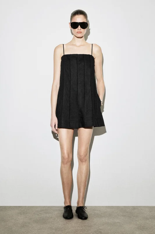 COS Women's Sculpted Pleated Linen Playsuit Dress in Black