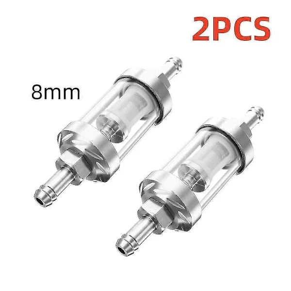 2x bensinfilter universal motorcykel 8mm metall glasfilter bränslefilter DE