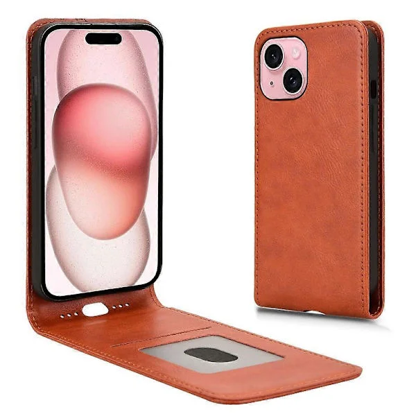 Til iPhone 15 Plus Etui med Kort Slot Magnetisk Vertikal Flip Læder Telefon Cover