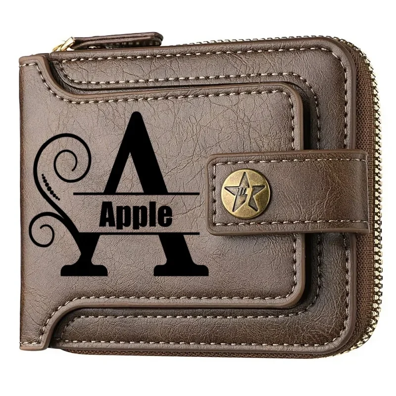 AliExpress - Portefeuille court personnalisé avec chaîne en cuir PU pour homme, nom et texte gravés, portefeuille marron élégant à deux volets pour 