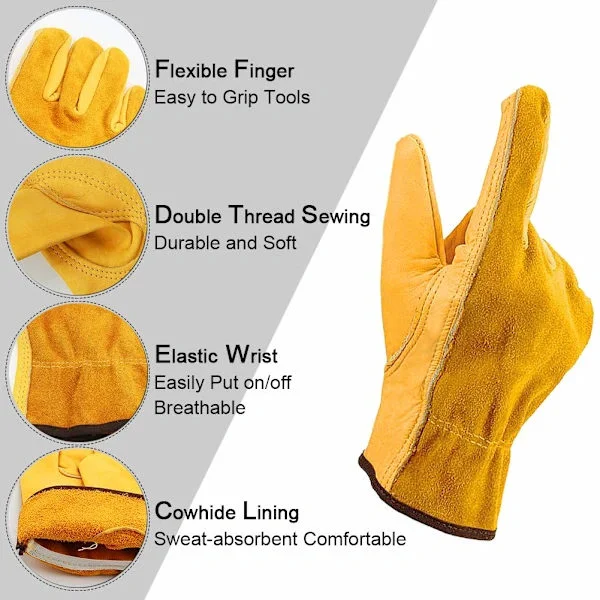 Garden Gloves Cowhide Work Gloves, Flexible Breathable Leather Work Gloves for Men and Women