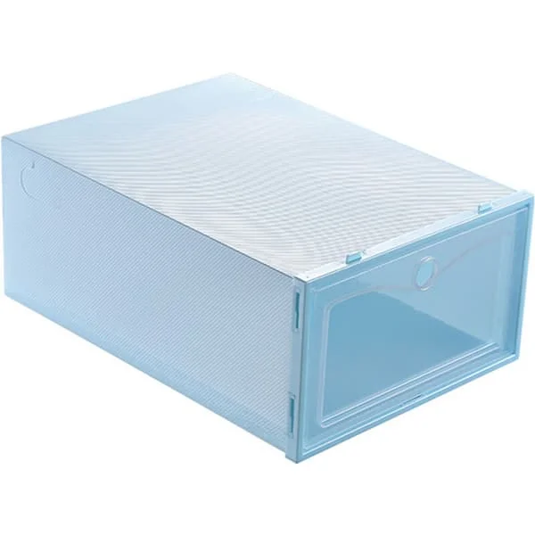 Husholdning tykk gjennomsiktig stablebar skoeske støvtett sko oppbevaringsboks arrangørveske (blå 33 x 23 x 13 cm)