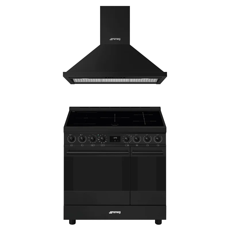 Smeg Classic induktionsspis med köksfläkt 90 cm, mattsvart | Vitvaror > Köksfläkt | Bagaren och Kocken