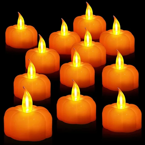 12-pakning høstgresskar LED-telys, LED-gresskar uten flamme
