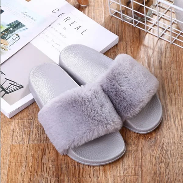 Hjemmesko Dame Flade Sko Dame Pels Flip Flops Grå Grå 36