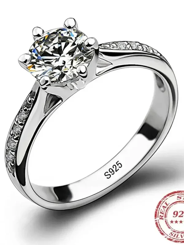 AliExpress - Luxuriöser klassischer Ring aus 925er-Sterlingsilber für Damen. Sechs-Krallen-Schmuck, einfacher 70-Karat-Diamantring, Damenring mit 
