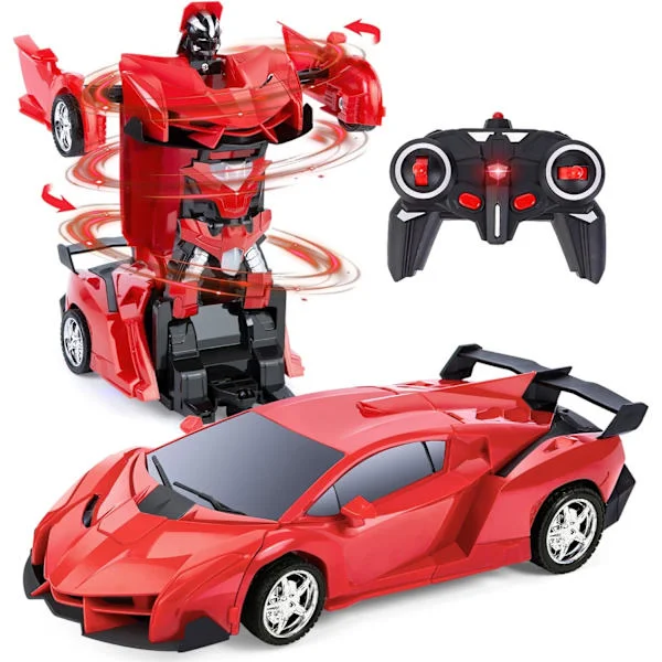 (Röd) 2-i-1 Fjärrkontroll Bil Robot, 1:18 Transformer Leksak Present till Pojkar Flickor 3 4 5 6 7+ År Gamla, RC Bil Robot Leksaker Transformerbar 