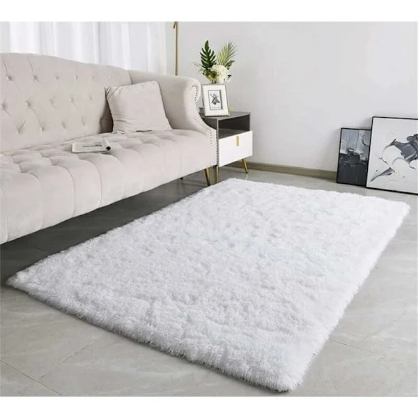 Modern Fluffy Living Room Rugs Suitable for Children's Room Home Decor Bedroom Decor Ultra Soft Carpet (White, 80x120cm)