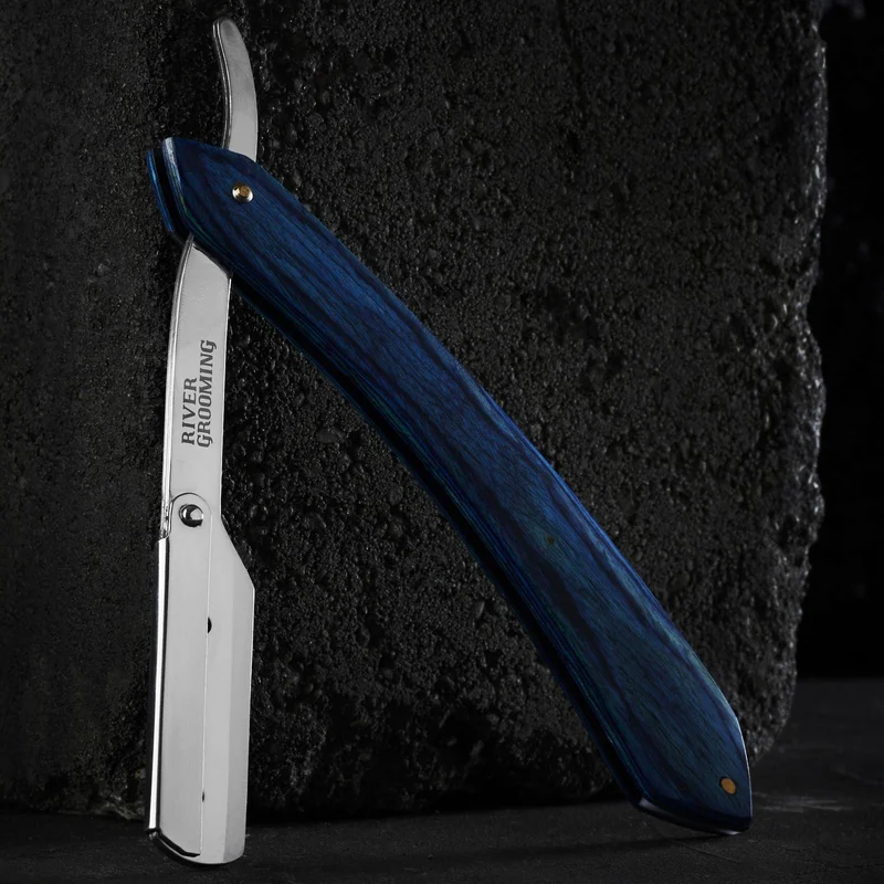 Rasoir droit hipster bleu en acier inoxydable pour lames jetables pour hommes - Coupe-Choux