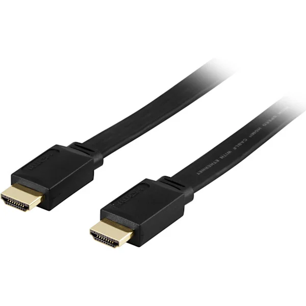 Platt HDMI-kabel, HDMI High Speed med Ethernet, 10m, svart