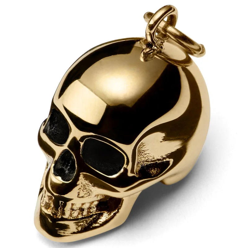 Gold-Tone Steel Skull Charm for Men - Charm Hoop Earrings