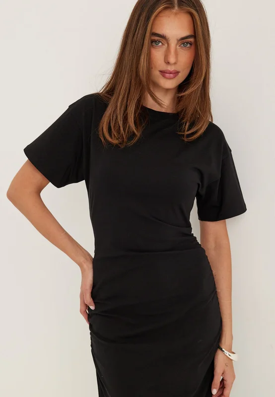 BUBBLEROOM - Gathered T-Shirt Dress - Black