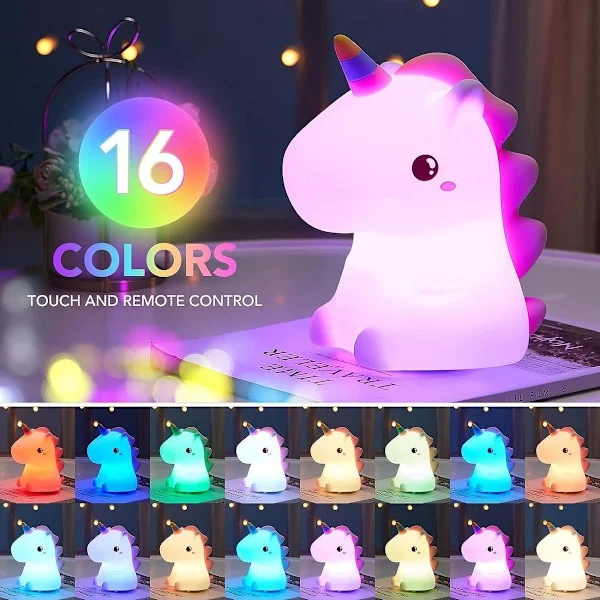 Enhjørning Natlampe Børn, Kawaii Natlampe Baby, LED Sengelampe Baby