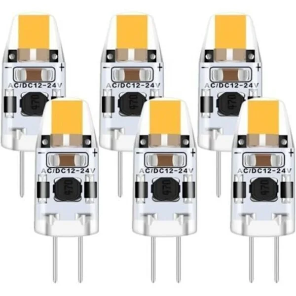 G4 LED-pære 2W, 6-pakning 12V G4-pære varmhvit 3000K, G4 LED-pære tilsvarende 15W G4 halogenpære, 200LM LED halogenpære, dimbar G4 LED 360° stråle