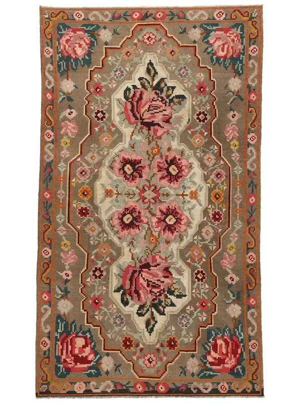 Rose Kelim Moldavia Teppich 182X323 Braun/Dunkelrot Wolle
