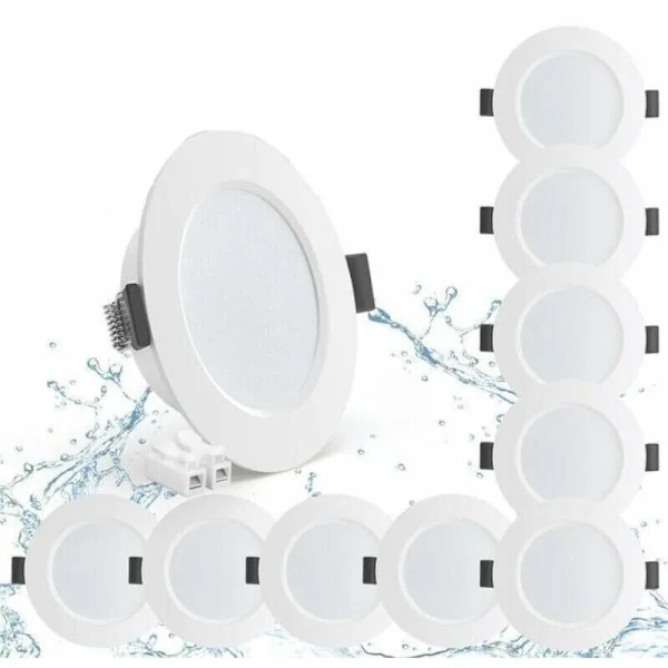 Set med 10 LED infällda spotlights 5W IP44 98mm, Neutralvitt 4000K Vattentät infälld belysning 450lm, Extra platt LED-spotlight 25mm, 230V Tak