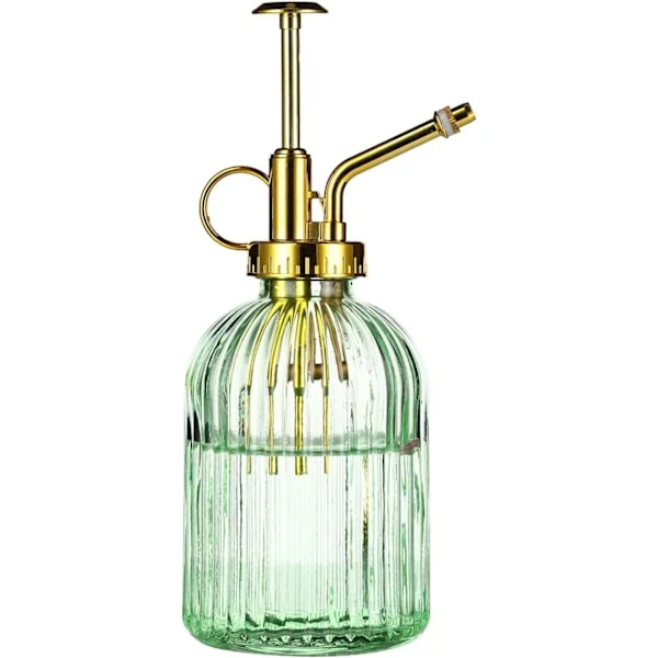 7,5" Glas Sprayflaska med Guld Topp Pump, Liten Vattenkanna, Grön+Guld