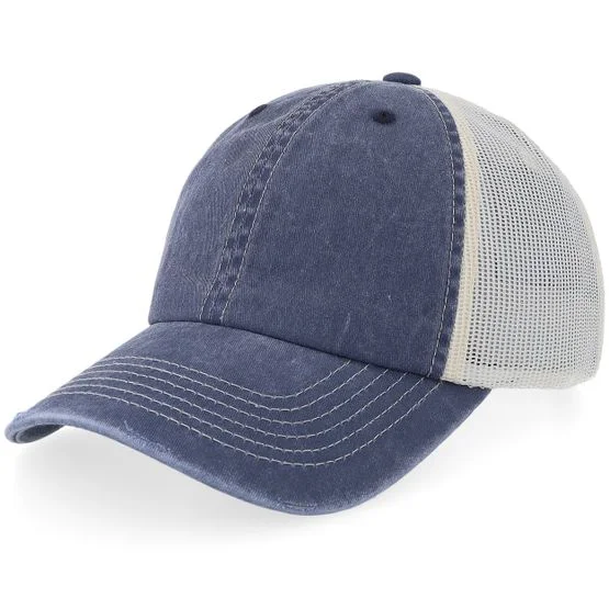 Equip - Distressed Navy/Stone Pigment Washed Dad Cap Trucker Trucker Blue Cap - @ Hatstore