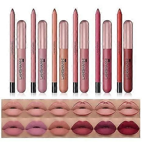 12 stk. Lip Liner og Læbestift Makeup Sæt, Rød Nude Matte Læbestift Makeup Sæt Non-Stick Kop Fløjlsagtig Lip Stain Lip Liner Blyant Vandtæt Lip Gloss 