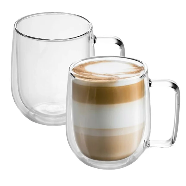 Intirilife Dobbeltvæggede Termoglas Sæt i 250 ml – Termoglas Blæste Isolerede Latte Macchiato Te Glas Kaffeglas med Håndtag