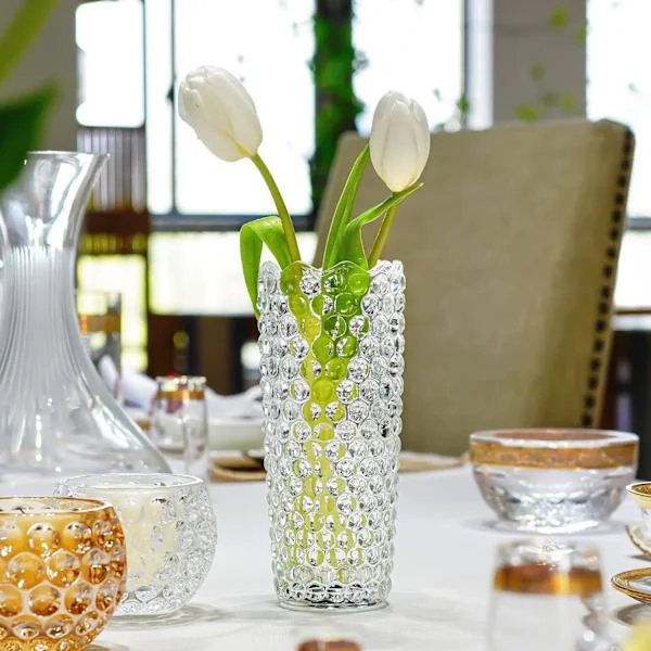 Thick Crystal Glass Vase for Decoration Clear Flower Vase for Centerpieces Living Room Kitchen Office Wedding