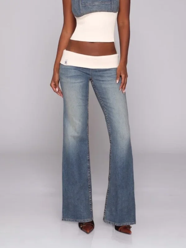 AliExpress - HOUZHOU Y2k Bootcut-Jeans für Damen, Vintage, sexy, niedrige Taille, Patchwork, gewaschene Jeans, Spicy Girl Blue Slim Up Curvy Jeans, 
