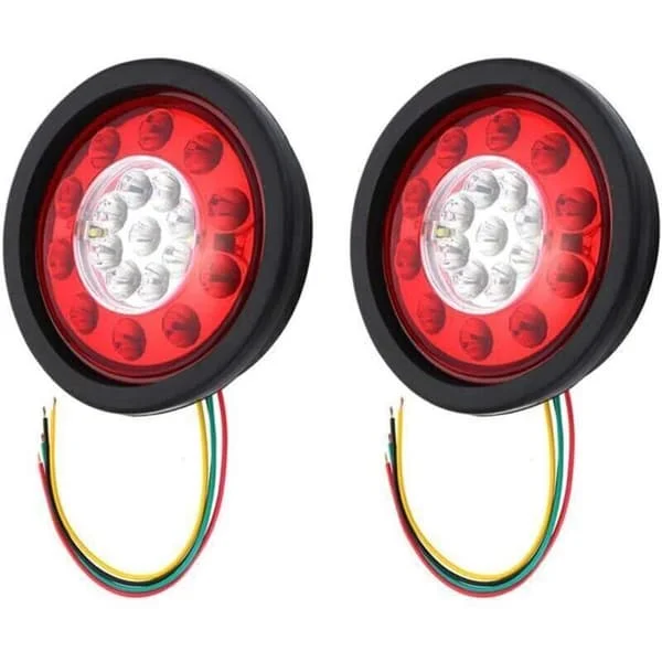 Tilhenger baklys, bakre stopplys, bremsing, lampe, sfærisk, gul og rød, svart plast, lastebil, tilhenger, 19 lysdioder, 10-30V (sett med 2)