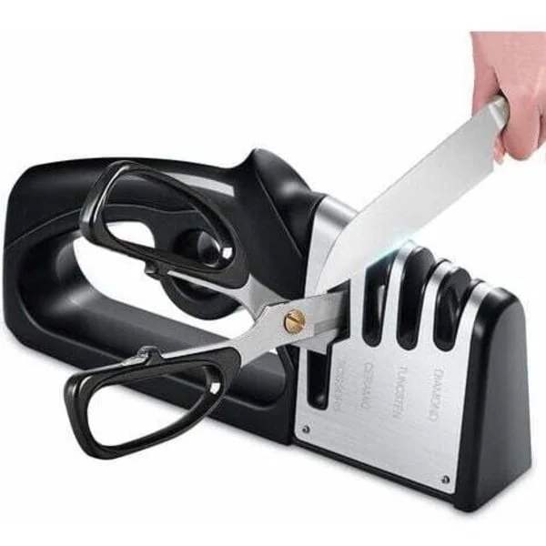 4-i-1 Kniv- og Saks-sliber – Diamant-, Wolfram- og Keramiske Materialer – Ergonomisk, Skridsikkert Design