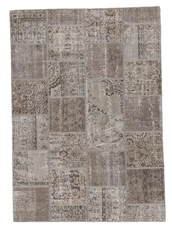 Patchwork Rug Modern Brown/Dark Grey (Wool, )