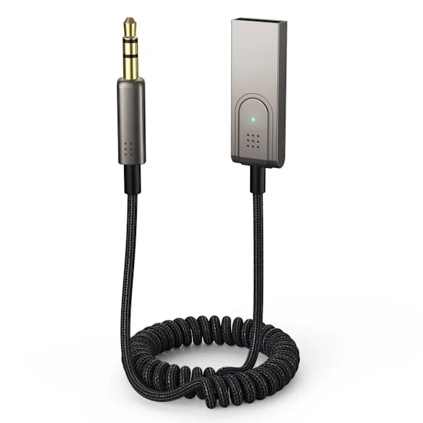 Bluetooth Aux-kabel för bil/Aux Bluetooth-adapter för bil, Bluetooth 5.0-mottagare för bil med 3,5 mm AUX-uttag och USB Grå Grå