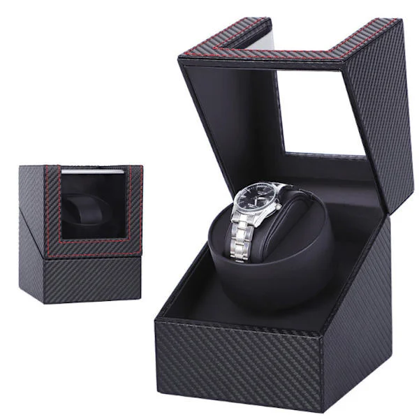 Automatic Watch Box Single Watch PU Leather Watch Winder with Motor Battery Box or Network for Automatic Watch (watch not included) Black Red 