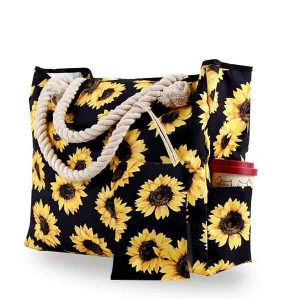 Stor Strandtaske til Kvinder med Lille Taske, Vandtæt & Rummelig Strandtaske, Strandtaske / Beach Bag - Picnictaske - 42x15x42 cm