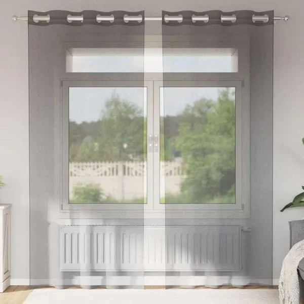 vidaXL Gardiner i voile med öglor 2 st ljusbruna, nätgardin, genomskinlig gardin, fönster voile, behandling 4102127