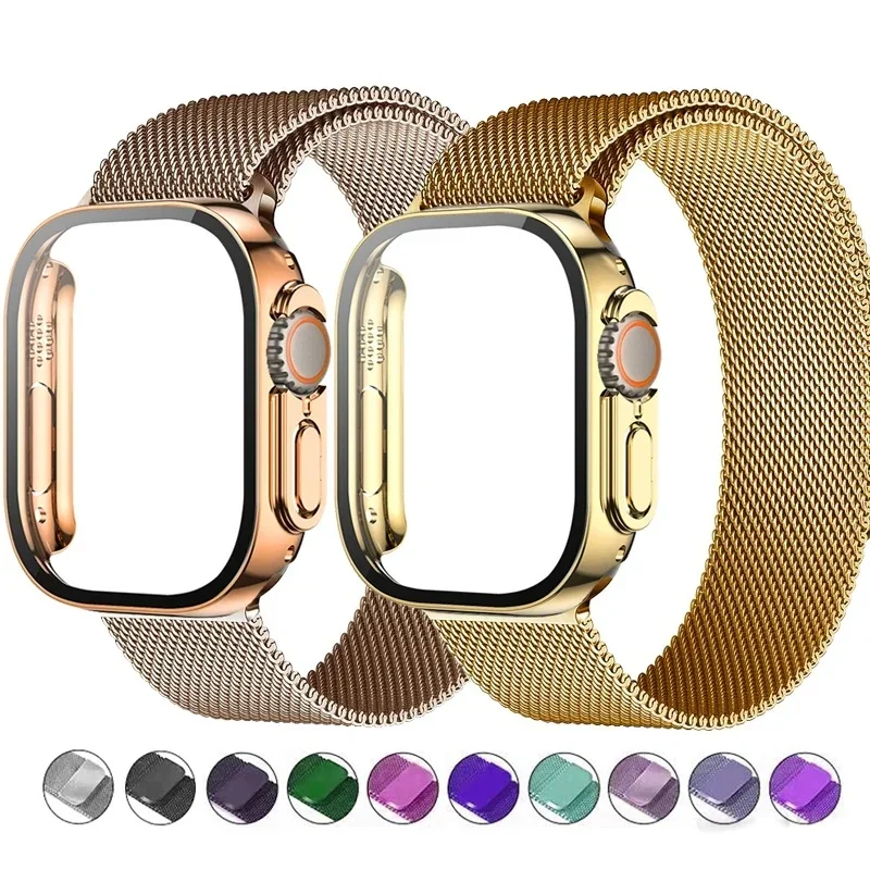 AliExpress - Milanese Loop Strap für Apple Watch Ultra 49 mm Band 44 mm 40 mm 41 45 mm Gold Silber Leopardenarmband + Hülle iWatch 9 8 7 6 5 4 3 SE