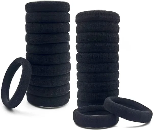 Hårband för kvinnor, 100-pack svarta hårband sömlösa mjuka hårband för tjockt lockigt hår, starka elastiska hästsvanshållare hårtillbehör