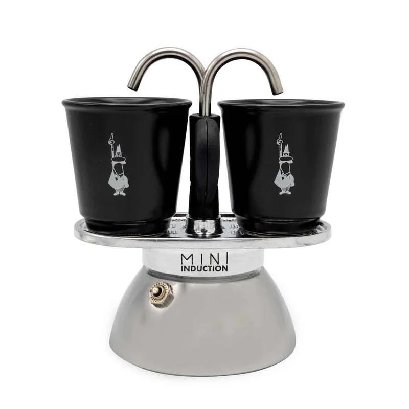 Bialetti 7310 Espressokoker-sett Mini Induksjon 2 kopper 2 glass, Svart