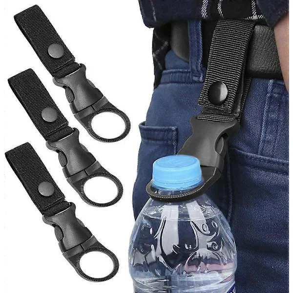3-pack Bottle Hanger with Buckle, Portable Water Bottle Ring Holder for Mineral Water Bottle (Black)