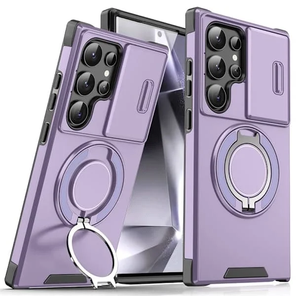Samsung S24 Plus -puhelinkotelo, jalustalla (violetti S24 Plus)