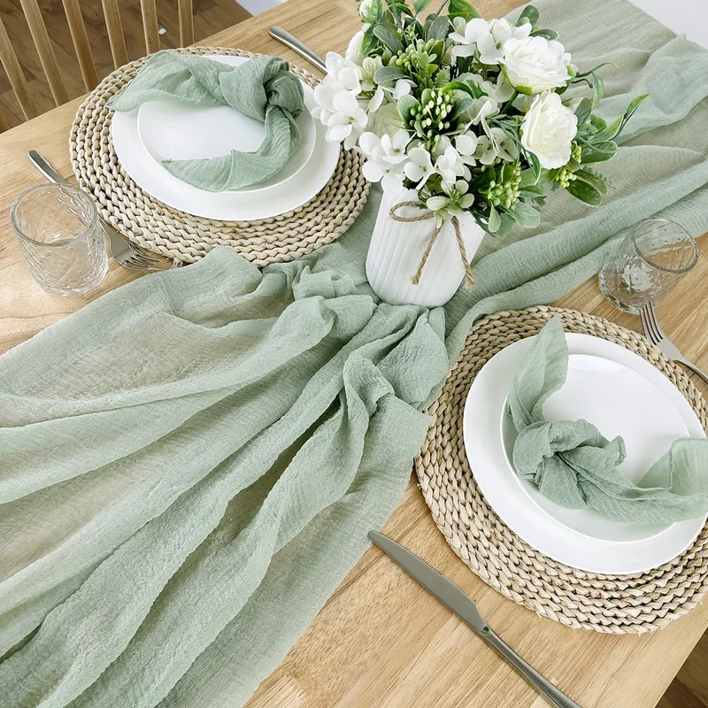 AliExpress - Cheesecloth Sage Grün Tisch Läufer Boho Tischdecke Gaze Stoff für Braut Hochzeit Baby Shower Decor Valentines Geburtstag Party