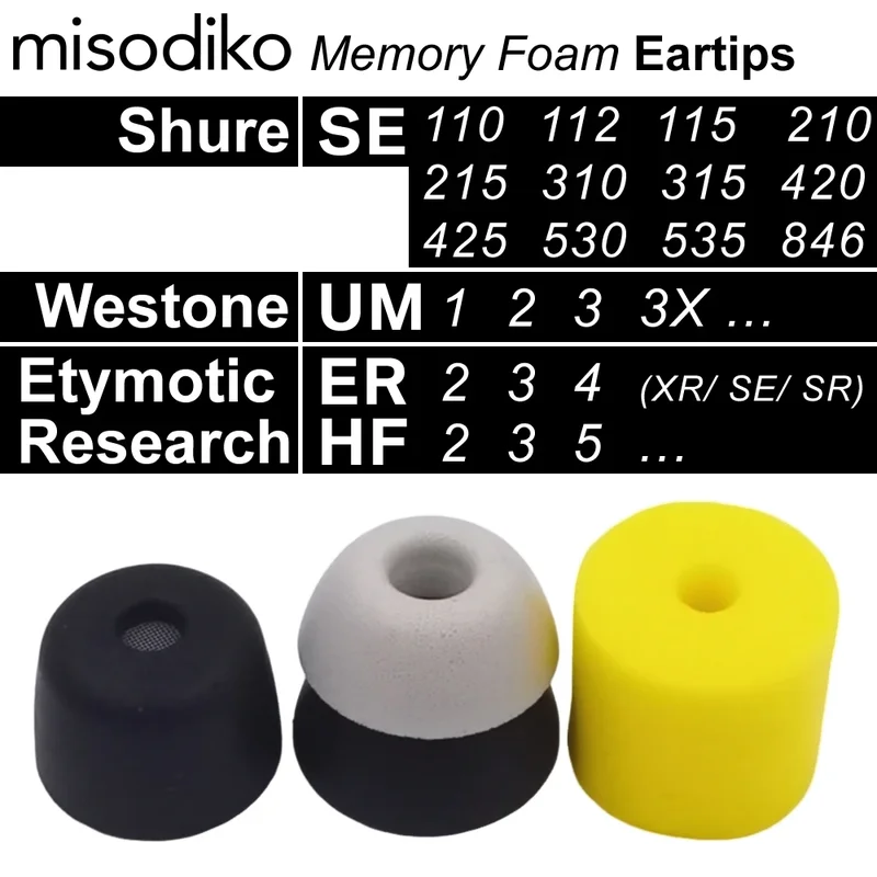 AliExpress - misodiko Memory Foam-Ohrstöpsel als Ersatz für Kopfhörer Shure SE215 SE315 SE535 SE425 SE846/ Etymotic ER2 ER3 ER4 XR SE