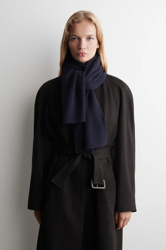 COS Ribbed Wool-Cashmere Scarf in Blue - Women