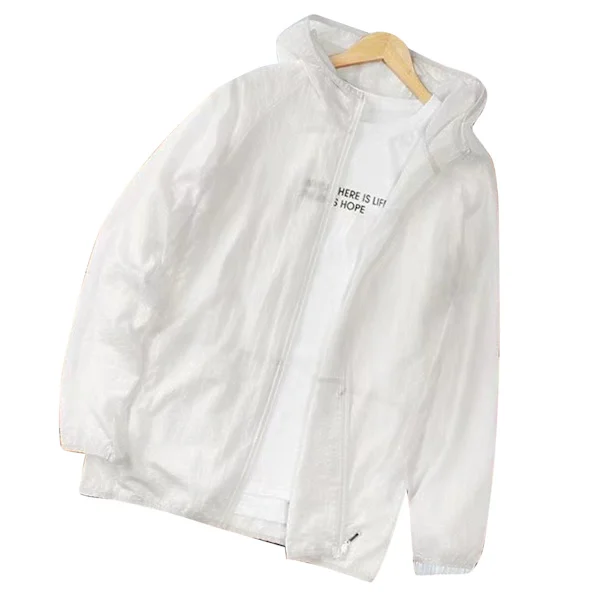 Men's Sun Protection Jacket Lightweight Breathable UV Shirt Long Sleeve Sun Protected Cooling Hoodie for Summer Fishing Hiking Fitness White XL