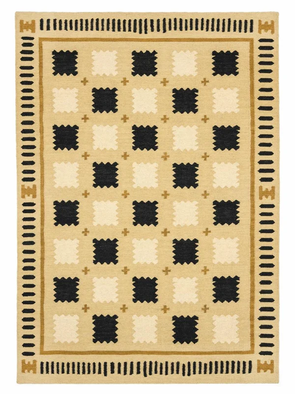 Rutig Liten Tove Matta - Gul 140X200 Ull, Skandinavisk Stil