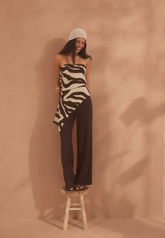 BUBBLEROOM - Structure Wide Trousers - Brown