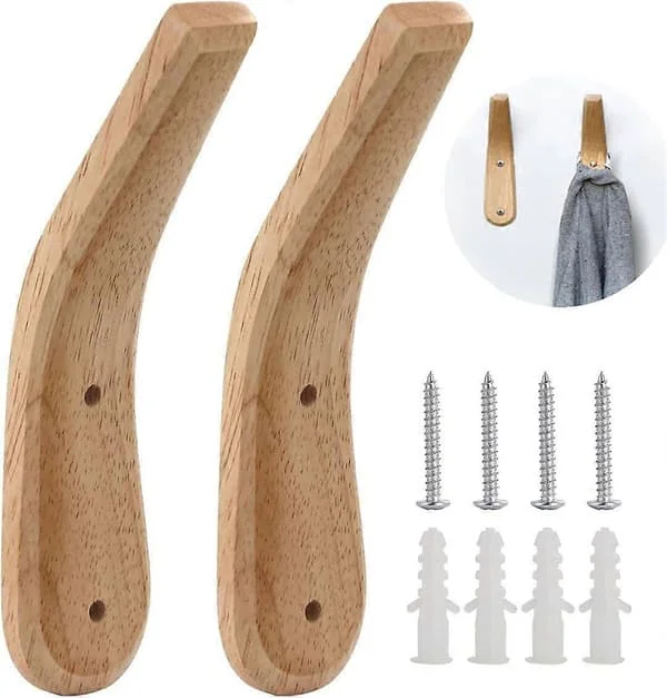 2 stk. Treknagger, Veggmonterte Klesknagger Kleshengere Naturlige Bøketre Knagger Hatt Håndkle Organizer Henger for Soverom