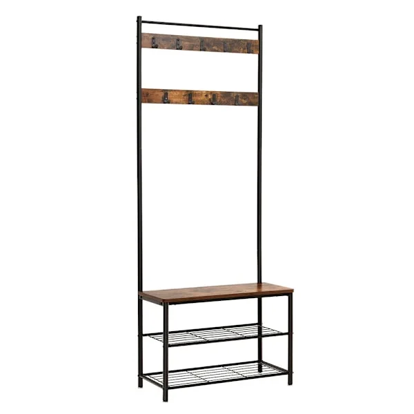 Klädhängare med bänk och skohylla i industriell design – 177 cm