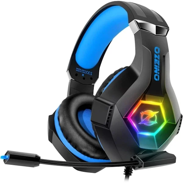 Gaming Headset PS5 PS4 Headset med 7.1 Surround Sound, Gaming Headphones med Støjreducerende Fleksibel Mikrofon RGB LED Lys Memory Ea