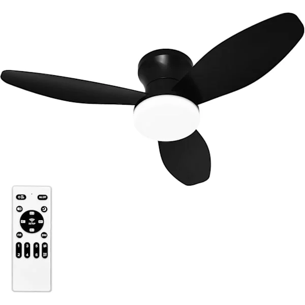 Takfläkt 65/88 cm med LED-lampa, tyst takfläkt med fjärrkontroll och justerbar färgtemperatur