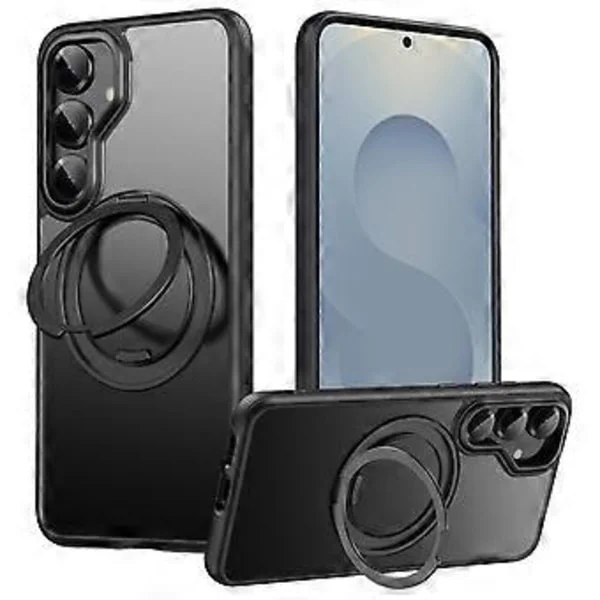 För Samsung Galaxy S25 Magnetiskt Skal Roterande Växel Pivot Ställ PC + TPU Telefon Baksida (Matt Svart)
