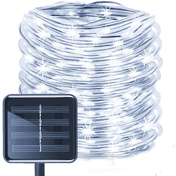 Aurinkoenergialla toimiva LED-nauha 12M 100LED putkivalo kupari vedenpitävä ulkokäyttöön valkoinen